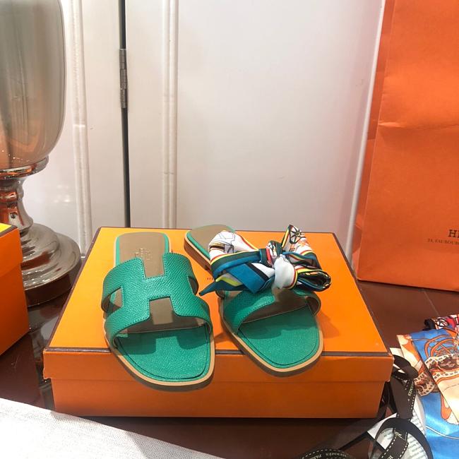 Hermes Slippers Green  - 1