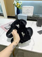 Prada  Shearling Slides Black  - 5