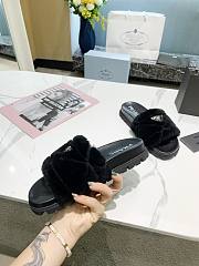 Prada  Shearling Slides Black  - 3