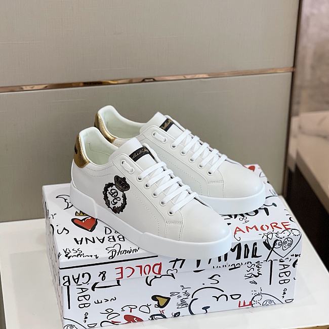 DOLCE & GABBANA Portofino Crow Patch Sneakers - White - 1