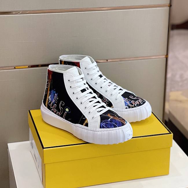 Fendi Force Karligraphy Canvas High Top White Multi - 1