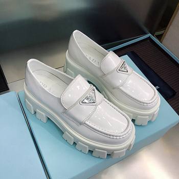 Prada Monolith Brushed Leather Loafers White 