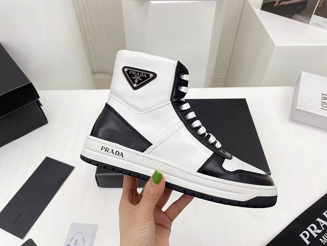 Prada Downtown Perforated Leather High Top Black White - 1