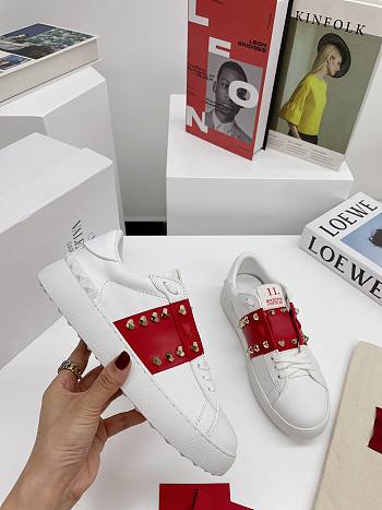 Valentino Garavani Band Leather White Red Mid Spike-Stud