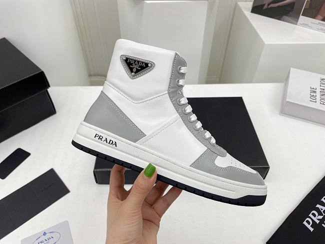 Prada Downtown Perforated Leather High Top White Grey - 1