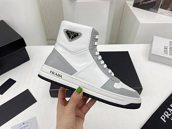 Prada Downtown Perforated Leather High Top White Grey