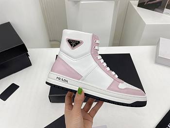 Prada Downtown Perforated Leather High Top White Pink