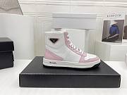 Prada Downtown Perforated Leather High Top White Pink - 5