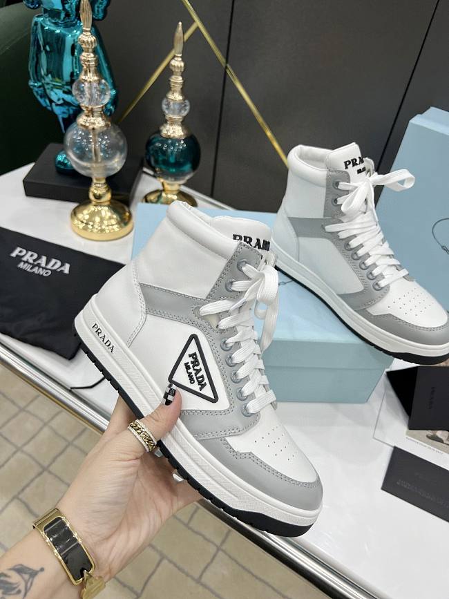 Prada Perforated Leather High Top White Grey  - 1