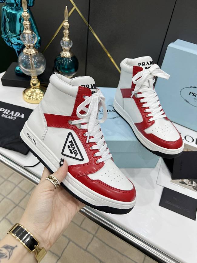 Prada Perforated Leather High Top White Red - 1