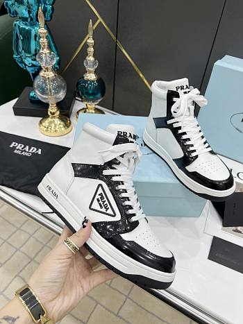 Prada Perforated Leather High Top Black White 