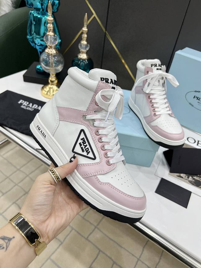 Prada Perforated Leather High Top  White Pink  - 1