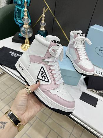 Prada Perforated Leather High Top  White Pink 