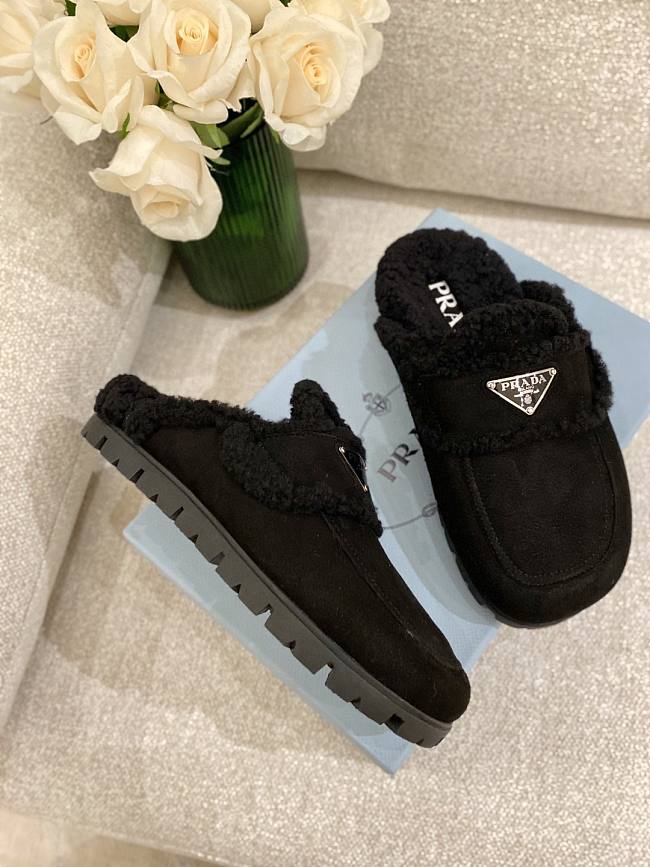 Prada Shearling Slippers Black  - 1