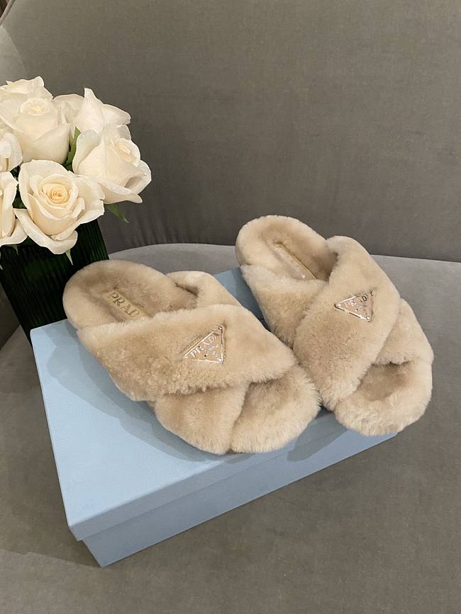 Prada Shearling Slippers Nude - 1