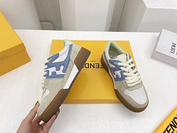 FENDI Match - White Suede Low Tops-Blue