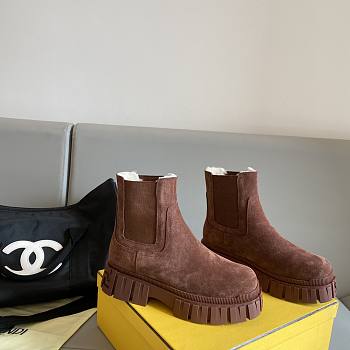 FENDI Boots Suede Fur Lining Brown 