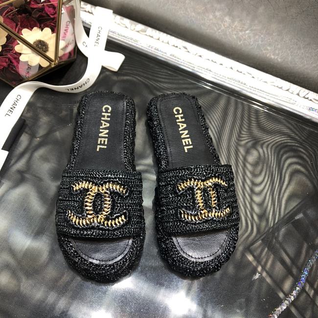 Chanel Lady Sandals Logo Black  - 1