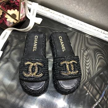 Chanel Lady Sandals Logo Black 