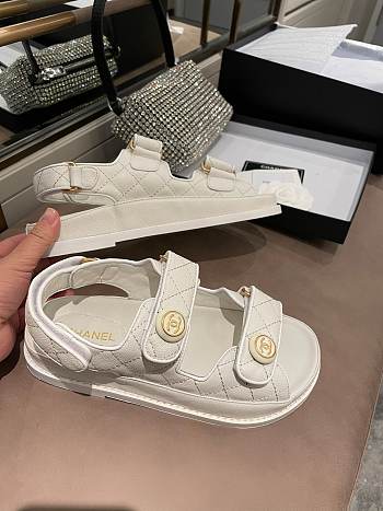 Chanel Lady Sandal Logo Gold White