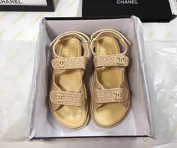 Chanel Lady Sandal Logo Gold Biege