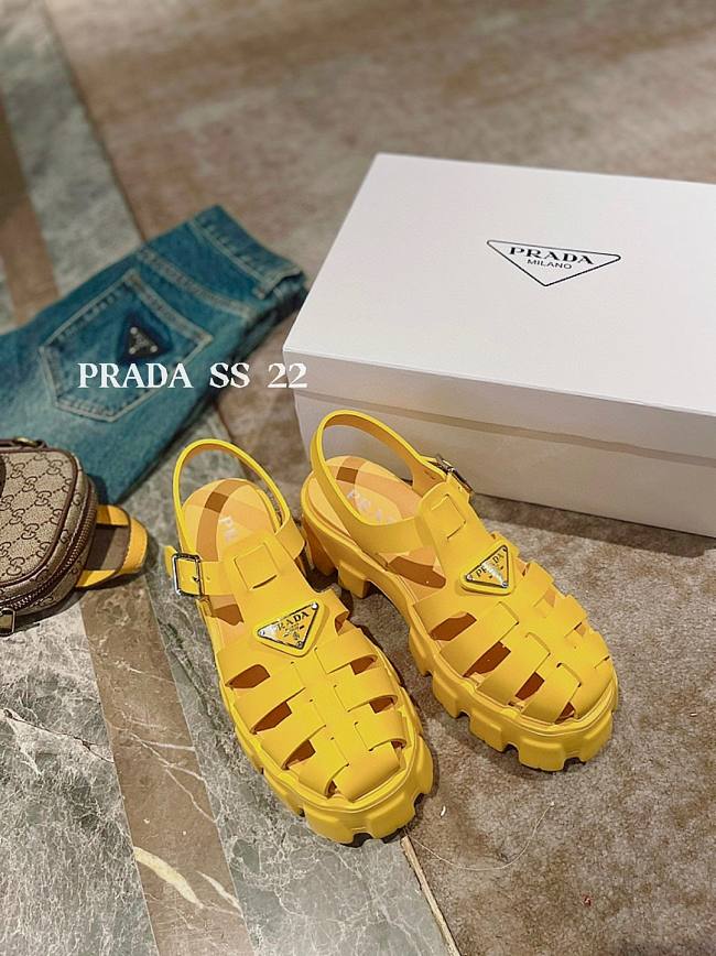 PRADA Foam Triangle Logo Sandals Yellow - 1