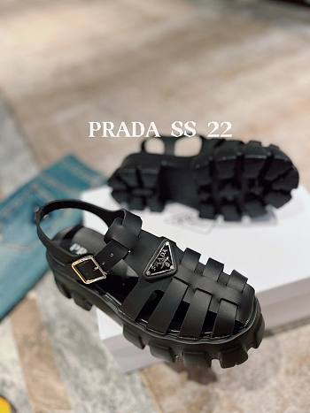 PRADA Foam Triangle Logo Sandals Black 