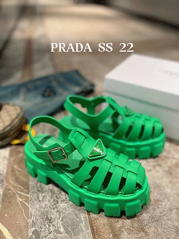 PRADA Foam Triangle Logo Sandals Green 