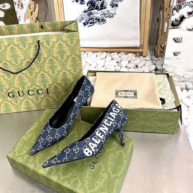 Gucci x Balenciaga The Hacker Project Square Knife pump Navy Blue Heel - 1