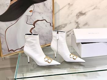 Balenciaga Women's White BB Hardware Leather Ankle Boots