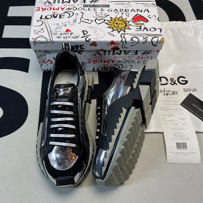 Dolce & Gabbana Silver Two-Tone Leather Super King Platform Sneakers - 1
