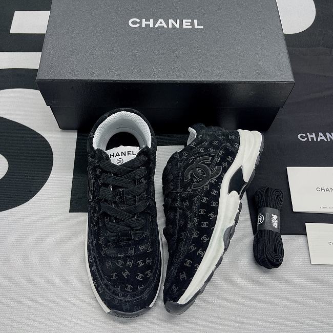 Chanel Trainer Printed Suede Calfskin Black - 1