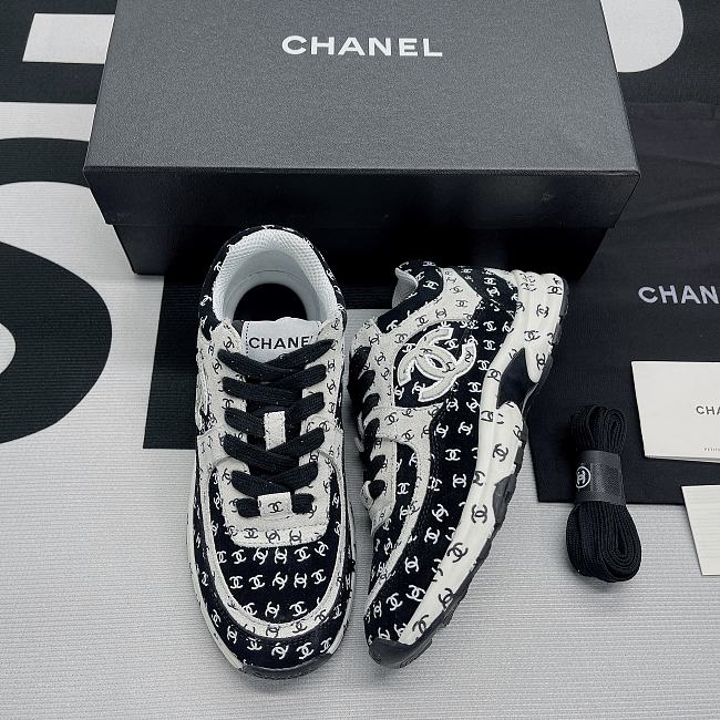 Chanel Trainer Printed Suede Calfskin White & Black - 1