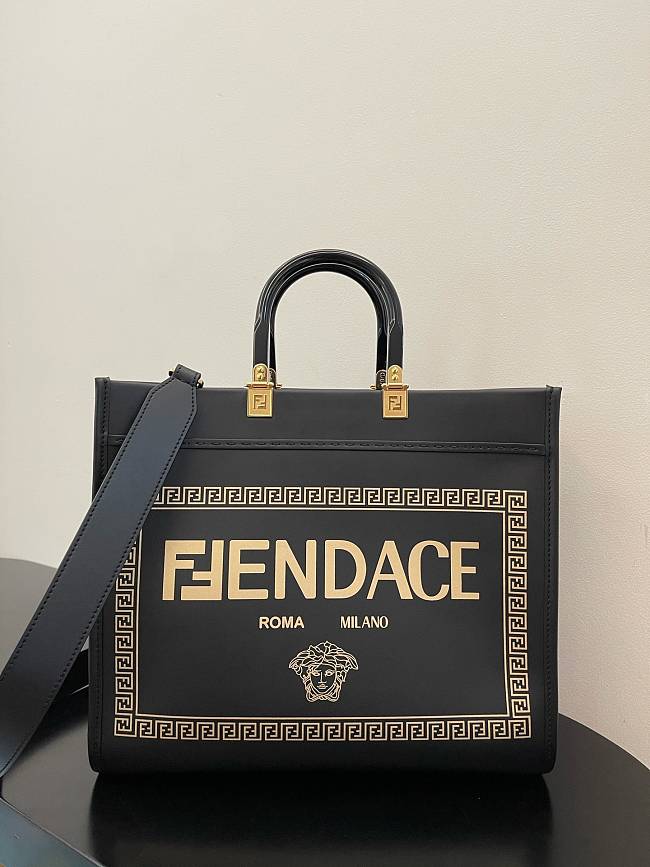 Fendi x Versace Sunshine Medium Fendace Printed black leather Logo shopper - 8BH386 - 35x17x31cm - 1