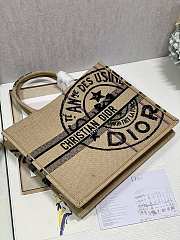 DIOR | Medium Book Tote Beige Jute Canvas Embroidered With Union Motif  - 4