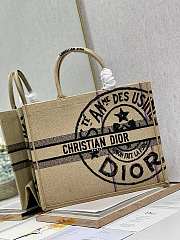 DIOR | Medium Book Tote Beige Jute Canvas Embroidered With Union Motif  - 3