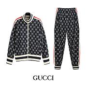 Gucci Double G Blue Knitted Jacquard Full-Print Logo stand-up collar Suit - 1