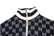 Gucci Double G Blue Knitted Jacquard Full-Print Logo stand-up collar Suit - 4