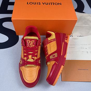 Louis Vuitton Trainer Sneaker Bordeaux Red Monogram Embossed Grained Calf Leather