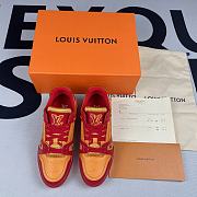 Louis Vuitton Trainer Sneaker Bordeaux Red Monogram Embossed Grained Calf Leather - 2