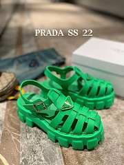 PRADA Foam Triangle Logo Sandals Green  - 2