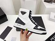 Prada Downtown Perforated Leather High Top Black White - 2