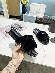 Prada  Shearling Slides Black  - 6