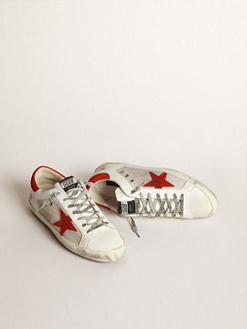 Golden Goose White Superstar sneakers in leather with red star