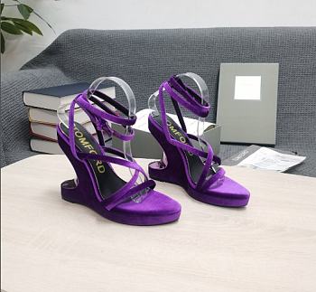 TOM FORD Velvet Ankle-strap Wedge Sandals In U6036 Violet 