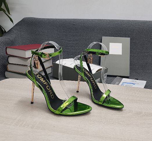 TOM FORD MIRROR LEATHER PADLOCK POINTY NAKED SANDAL ACID GREEN W2272T-LCL234 - 1