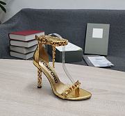 TOM FORD MIRROR LEATHER CHAIN HEEL ANKLE STRAP SANDAL GOLD W3070T-LCL234 - 5