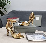 TOM FORD MIRROR LEATHER CHAIN HEEL ANKLE STRAP SANDAL GOLD W3070T-LCL234 - 4