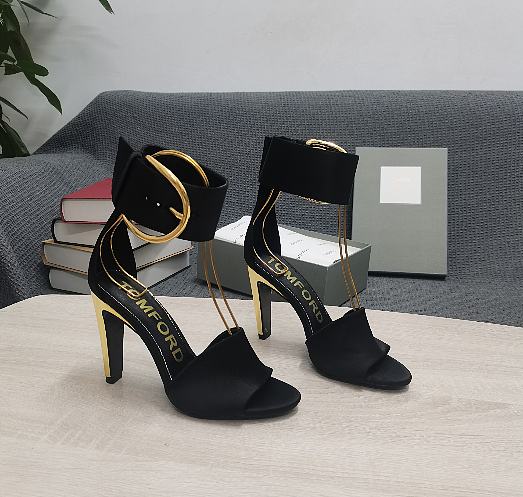 TOM FORD LEATHER BUCKLE ANKLE STRAP SANDAL BLACK W3072T-LCL002 - 1