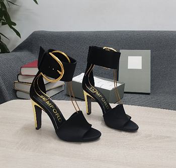 TOM FORD LEATHER BUCKLE ANKLE STRAP SANDAL BLACK W3072T-LCL002